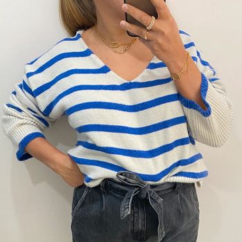 Superbe Pull A Rayures Col V Taille Unique
