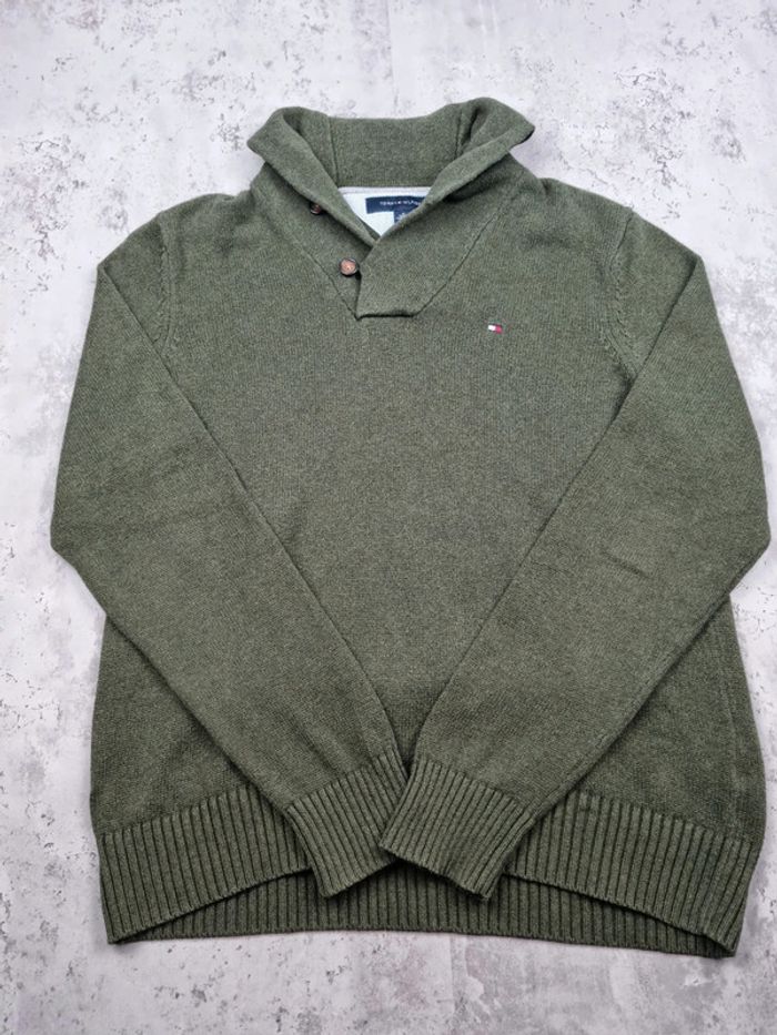 Pull col châle Tommy Hilfiger kaki L Hommes - photo numéro 3