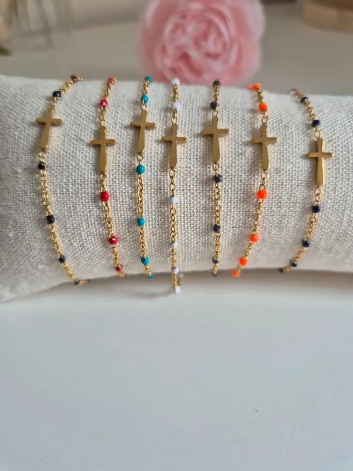 1 bracelet dorée or acier inoxydable avec perles 🌸 style gigi en acier inoxydable - photo numéro 3