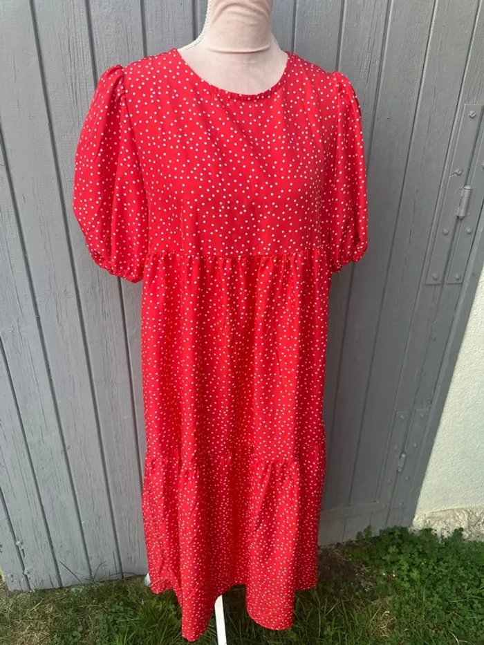 Robe longue rouge à pois blancs 40/L - photo numéro 2