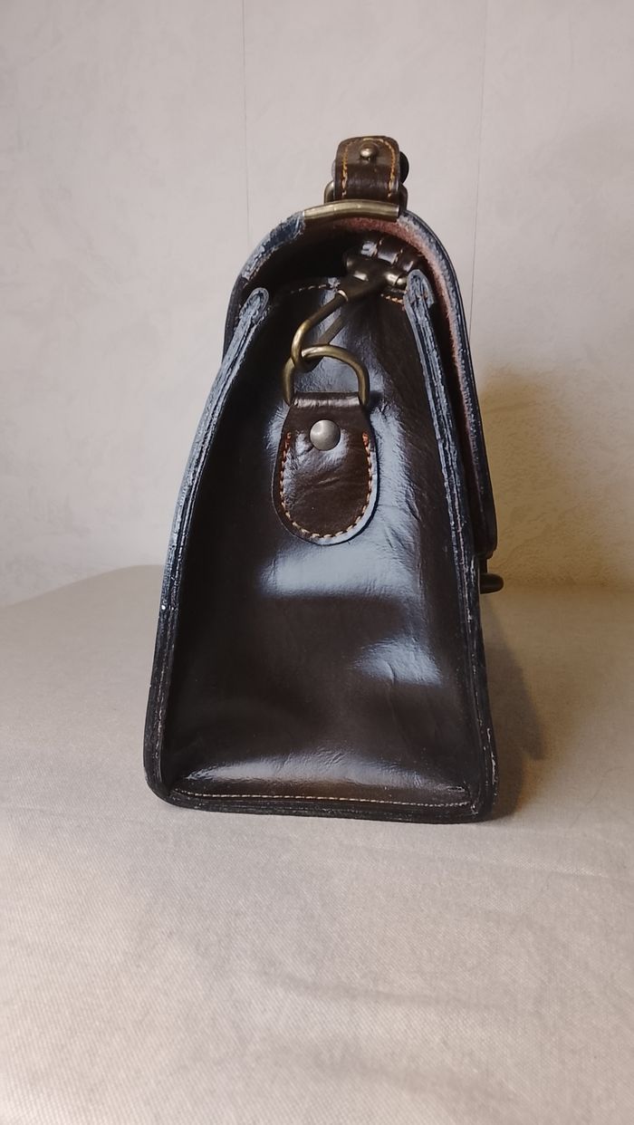 Cartable en cuir véritable marron - Vintage avec bandoulière - Neuf - photo numéro 6