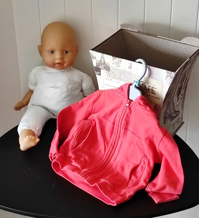 Veste zippée à capuche 12 mois – Corail foncé, mixte