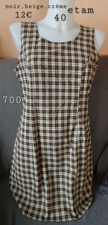 Robe à carreaux, noir,beige,crème