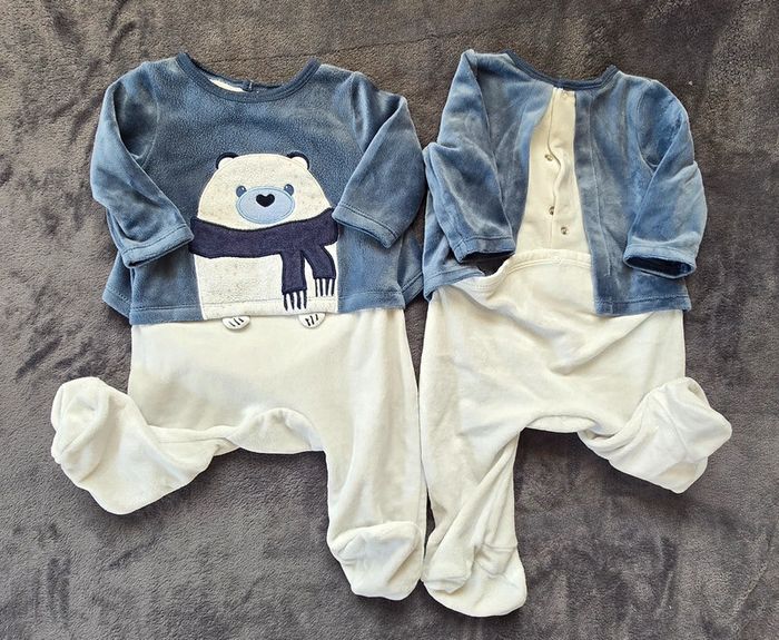 Pyjama en velours effet 2 en 1 avec motif ours bébé garçon bleu - photo numéro 3