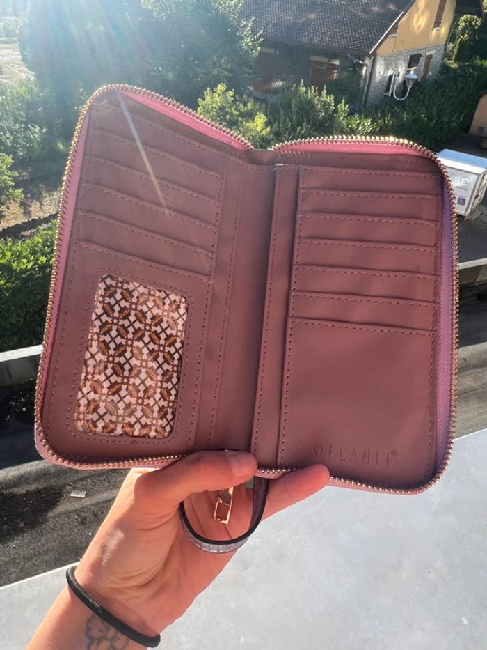 Pochette portefeuille métallisée rose melanie avec bandoulière rose dorée - photo numéro 2
