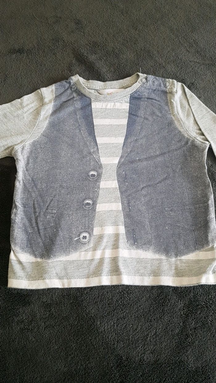 T-shirt manche longue impression gilet 24 mois - photo numéro 2