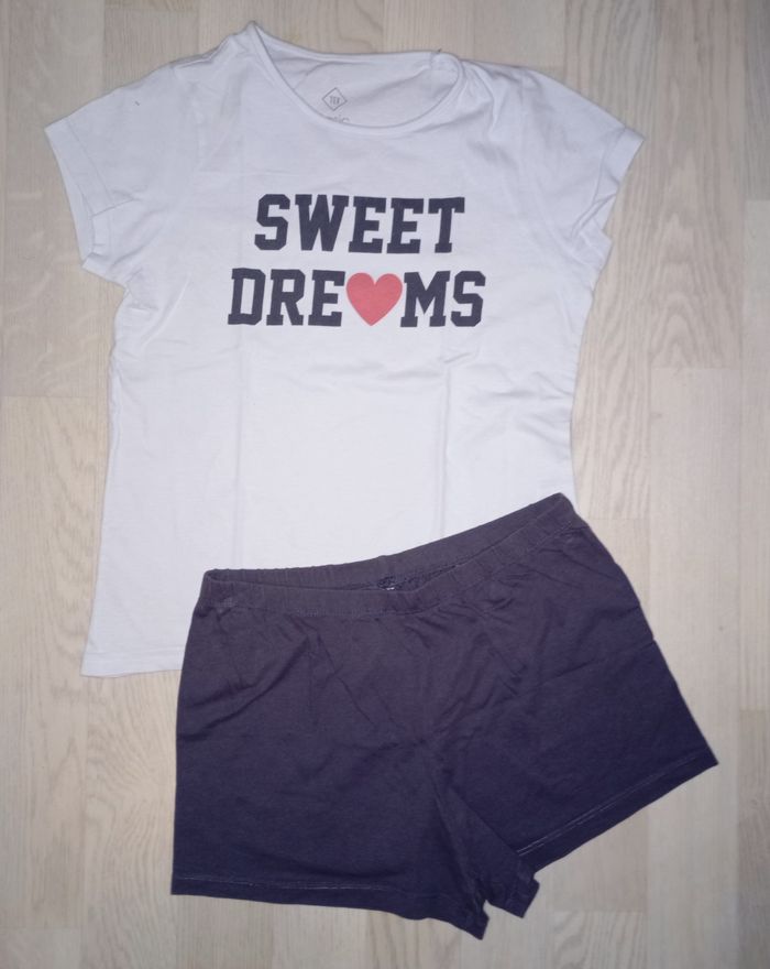 Pyjashort pyjama short en coton blanc et gris Tex 
T. 9-10 ans