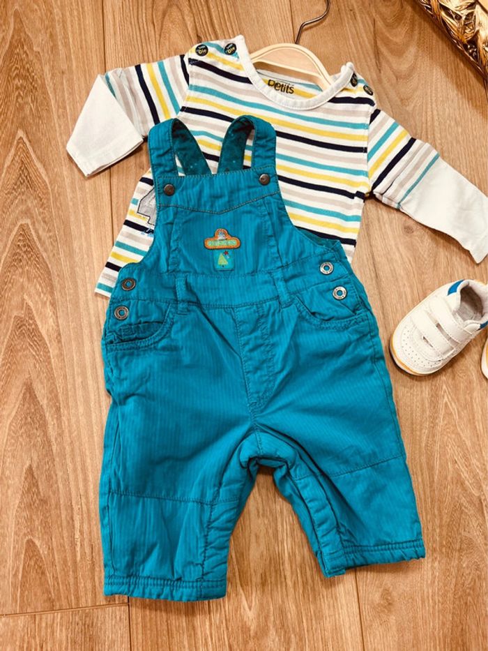 Taille 1 mois ensemble 2 pièces garçon orchestra bleu turquoise * rayures * 💙 - photo numéro 2
