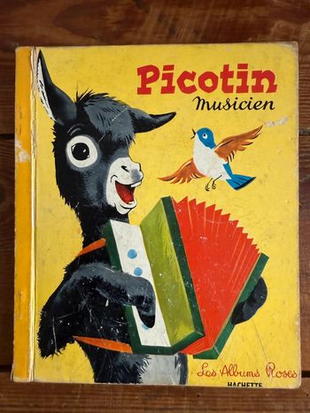 Livre ancien vintage Picotin musicien âne musique les albums roses Hachette cartonné