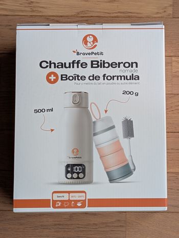 NEUF - Lot Chauffe Biberon Nomade BravePetit + Accessoires (Boîte doseuse / Brosse)