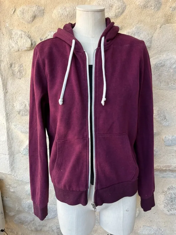 H&M - Sweat à capuche fermeture éclair Bordeaux cerise - photo numéro 2