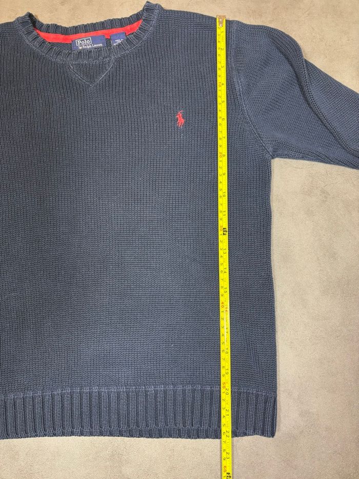 Pull Polo Ralph Lauren col rond | Taille M | bleu marine logo rouge brodé | maille 100% coton - photo numéro 6