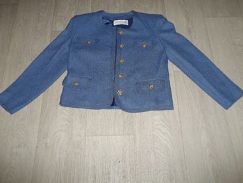 Veste tailleur WEINBERG bleu acier et boutons dorés 100% laine vierge 40 TBE