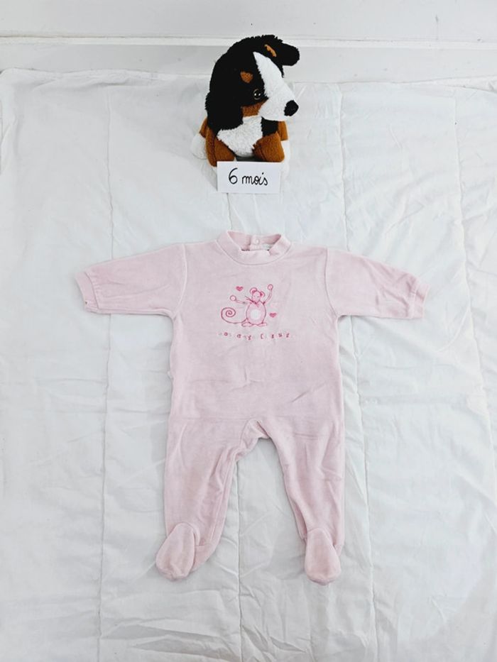 Pyjama en velours souris rose bébé fille 6 mois