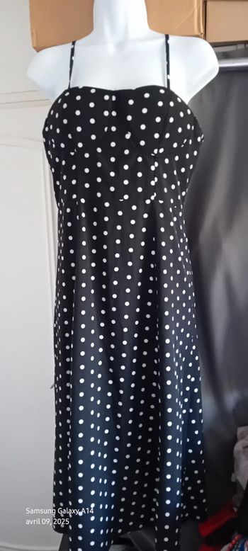 Robe longue fluide fines bretelles à pois avec fente noir femme M shein