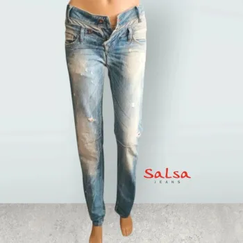 Jean vintage y2k SALSA look boyfriend effet destroy ,coupe straight fit ,taille basse ,100 % coton