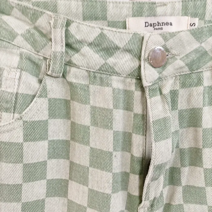 Jean taille haute vert à carreaux – Daphnea Paris – Taille S A780 - photo numéro 3