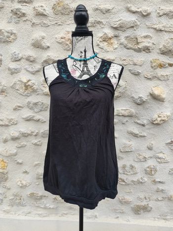 Débardeur haut noir femme taille M C&A avec perles à l'encolure