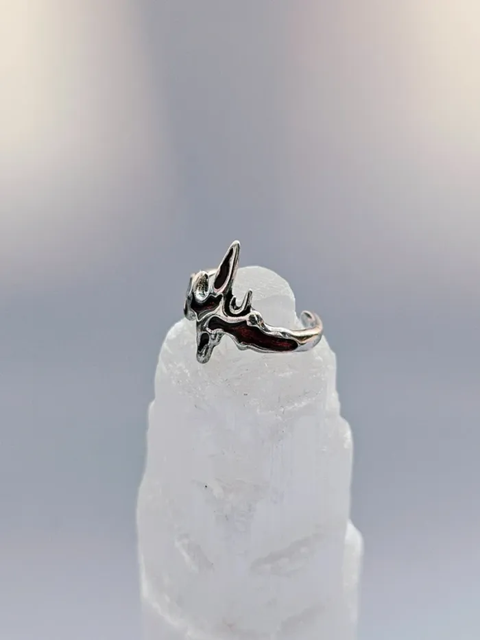Bague Argentée Punk Flamme Rouge Émaillée - photo numéro 2