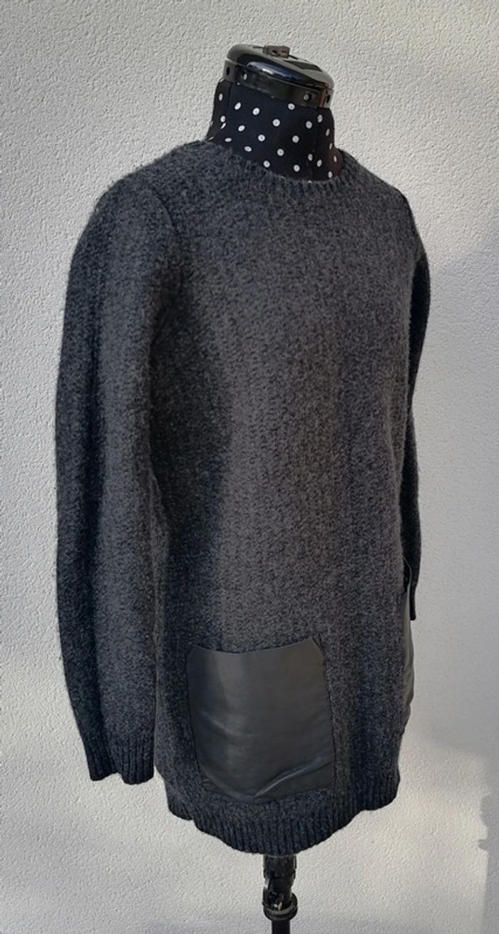 Robe pull laine et cuir gris foncé noir Taille S COS - photo numéro 3