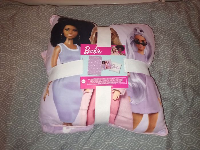 Ensemble plaid et coussin Barbie mattel - photo numéro 2