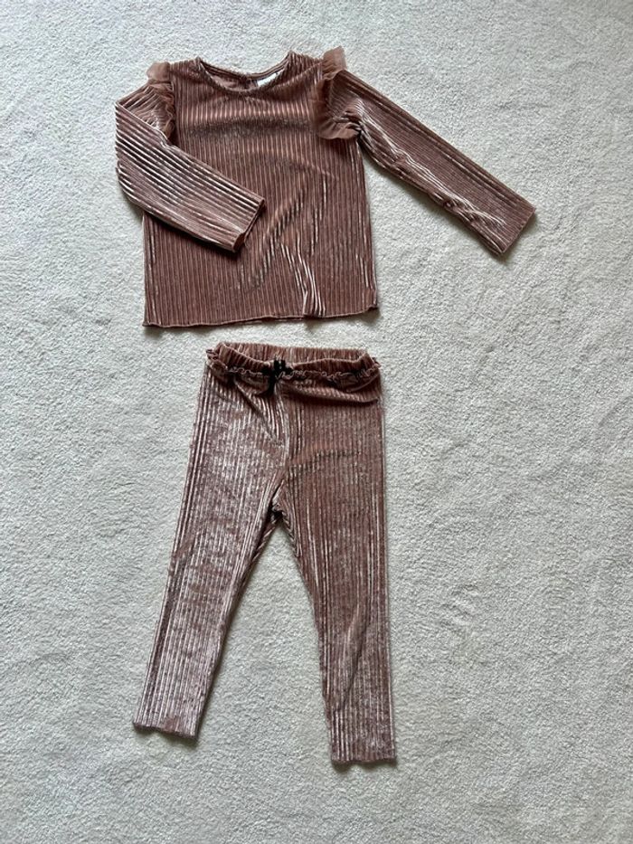 Ensemble Zara velours brillant vieux rose