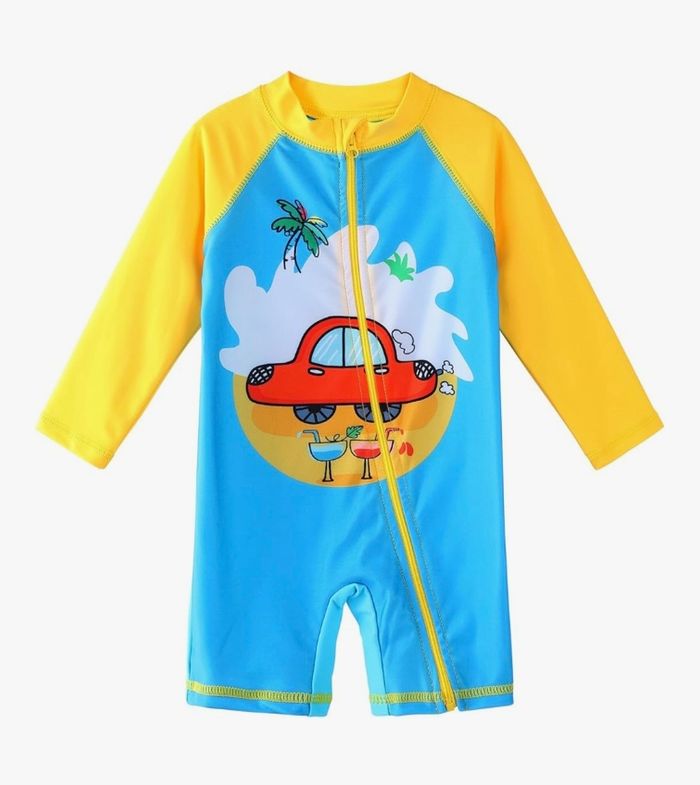 Maillot de bain garçon piscine manches longues voiture bleu jaune - photo numéro 2