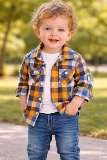 👕 Chemise bébé à carreaux – 12 mois 💙💛