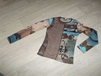 Tee shirt PROMOD voile tons marrons et turquoises taille 38 TBE