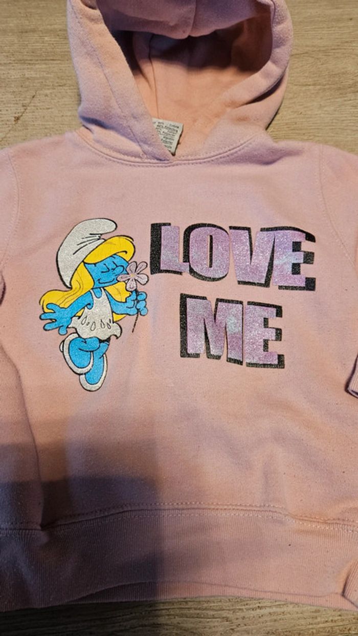 Pull à capuche rose clair à manches longues, Les Schroumpf /smurf, 3/4 ans - photo numéro 4