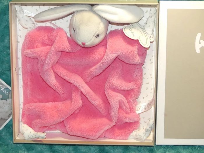 Doudou plat lapin plume kaloo rose gris framboise🐰Neuf - photo numéro 2