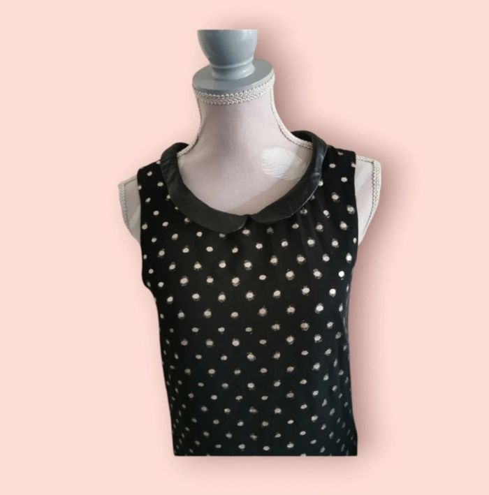 Robe Orchestra noire avec pois dorés col simili cuir taille 10 ans - photo numéro 3