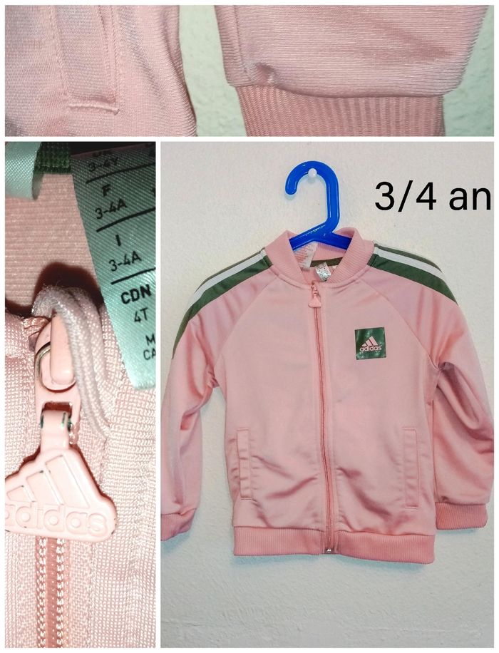 3/4 ans Adidas veste zippé rose et gris toutes saisons /Excellent état - photo numéro 3