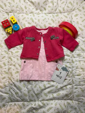 ensemble robe manches courtes rose en velours et gilet 9 mois elle est où la mer