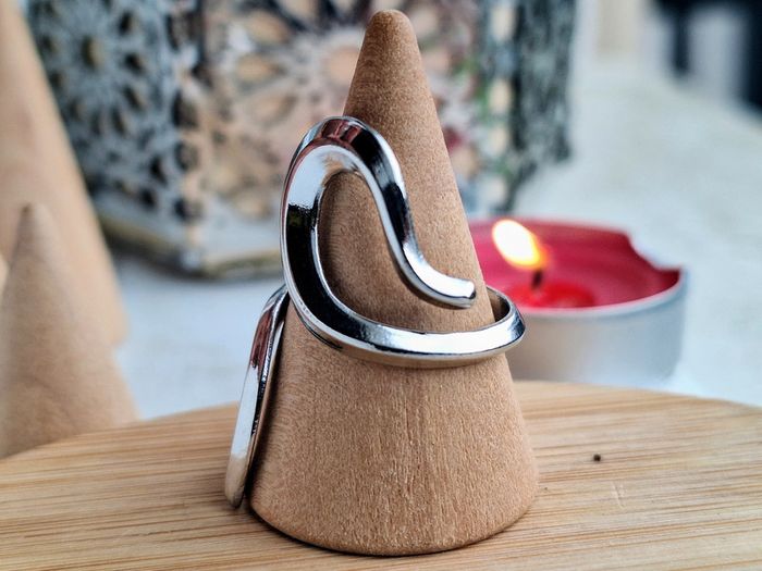 Bague Ouverte Argentée en acier inoxydable, Motif moderne Bague design ouvert Ajustable - photo numéro 4