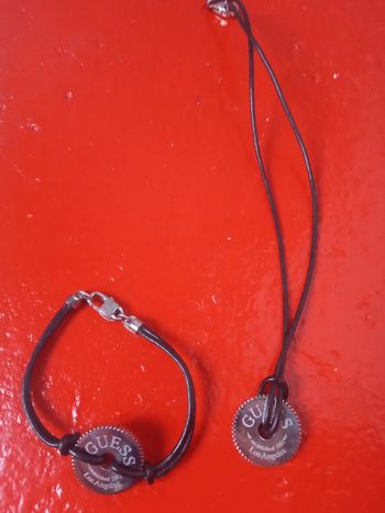 Ensemble bracelet collier cuir métal homme guess