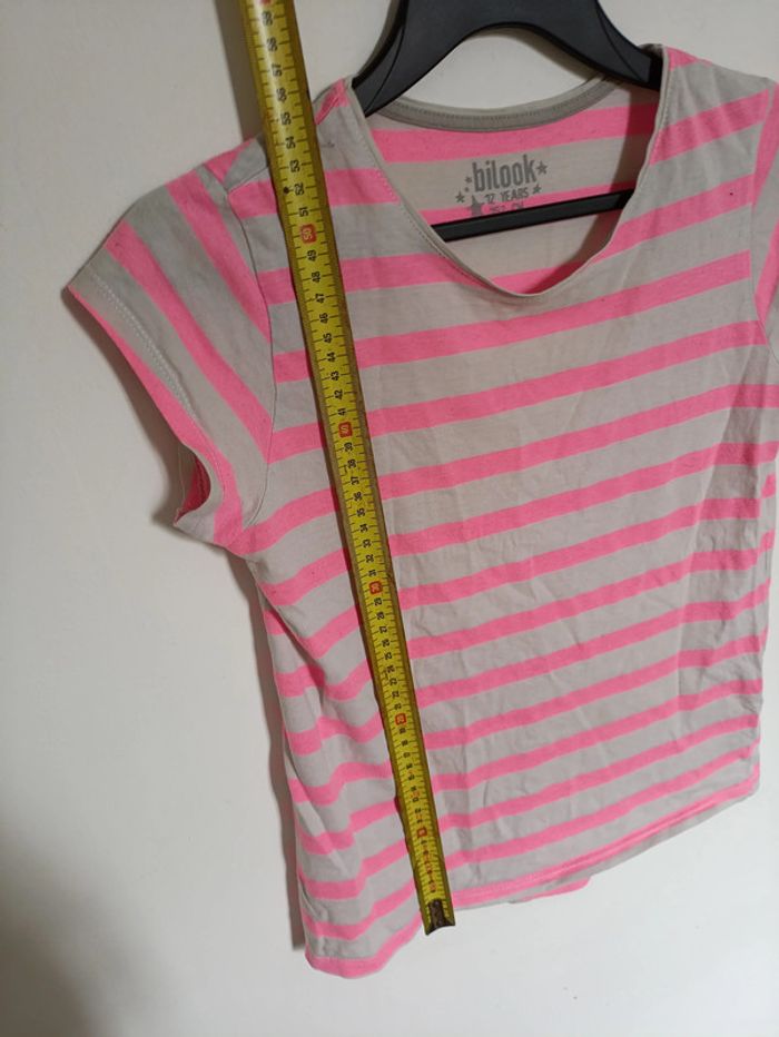 T-shirt rayé rose fluo et gris Bilook - photo numéro 4