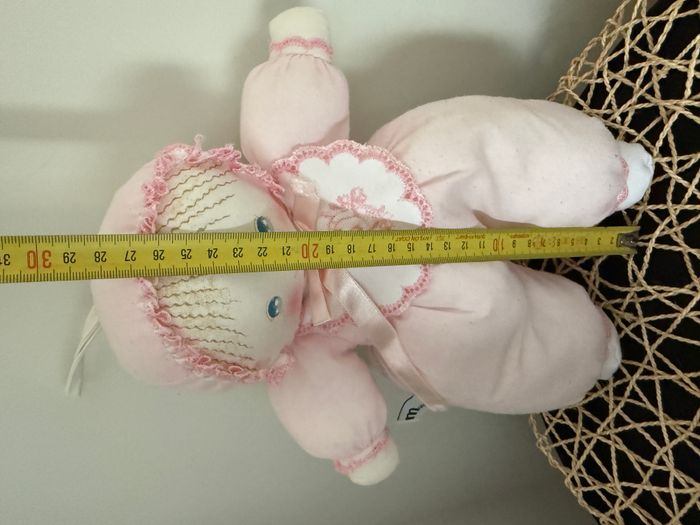 Ancien doudou poupée chiffon rose blanc pois MUNDIA - photo numéro 4