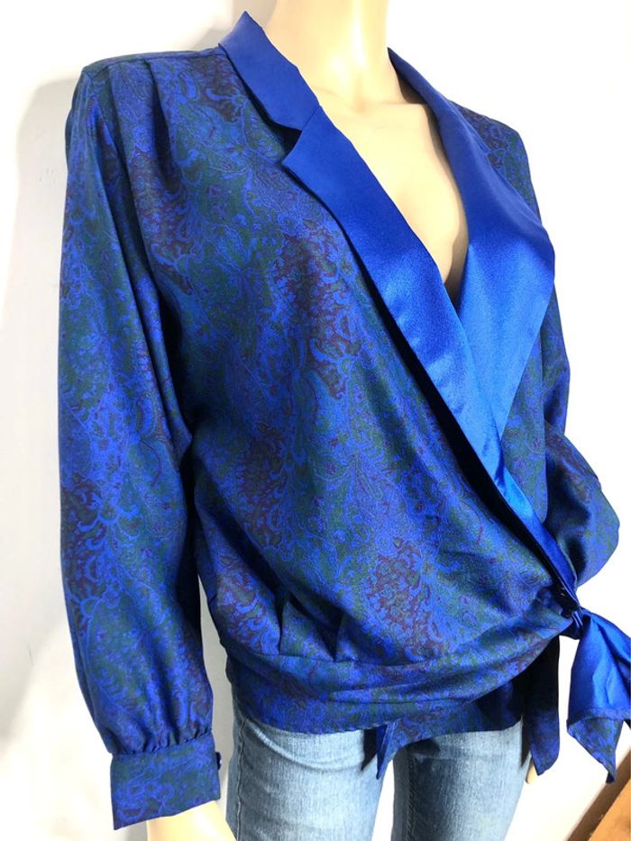 Magnifique blouse vintage satinée style cache coeur taille 42/44 ou autre voir mesures - photo numéro 2
