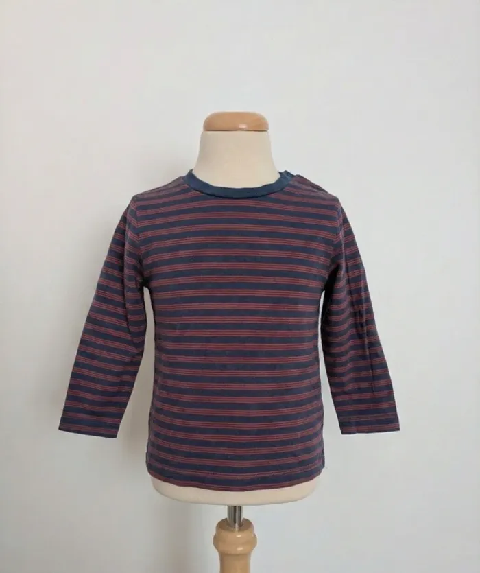 T-shirt Marinière In Extenso - 6 Mois (68 cm) - Rayé Bleu & Brique