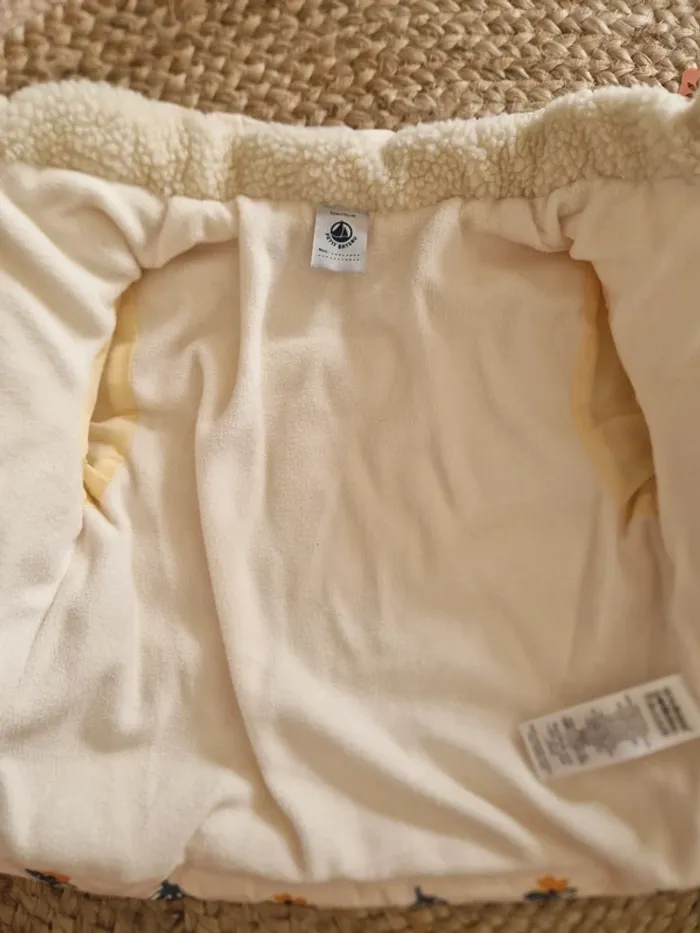 Doudoune fleurie beige à capuche rétractable Petit Bateau bébé fille 12 mois - photo numéro 3