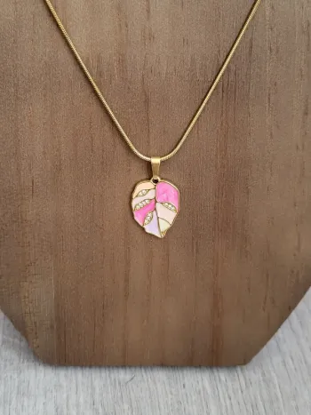 Collier pendentif en acier inoxydable avec feuille rose 50-55 cm