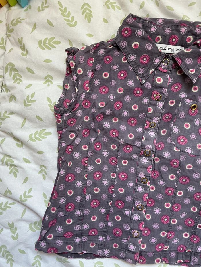 chemise sans manches violet motifs rose kiss melody 26 mois - photo numéro 4