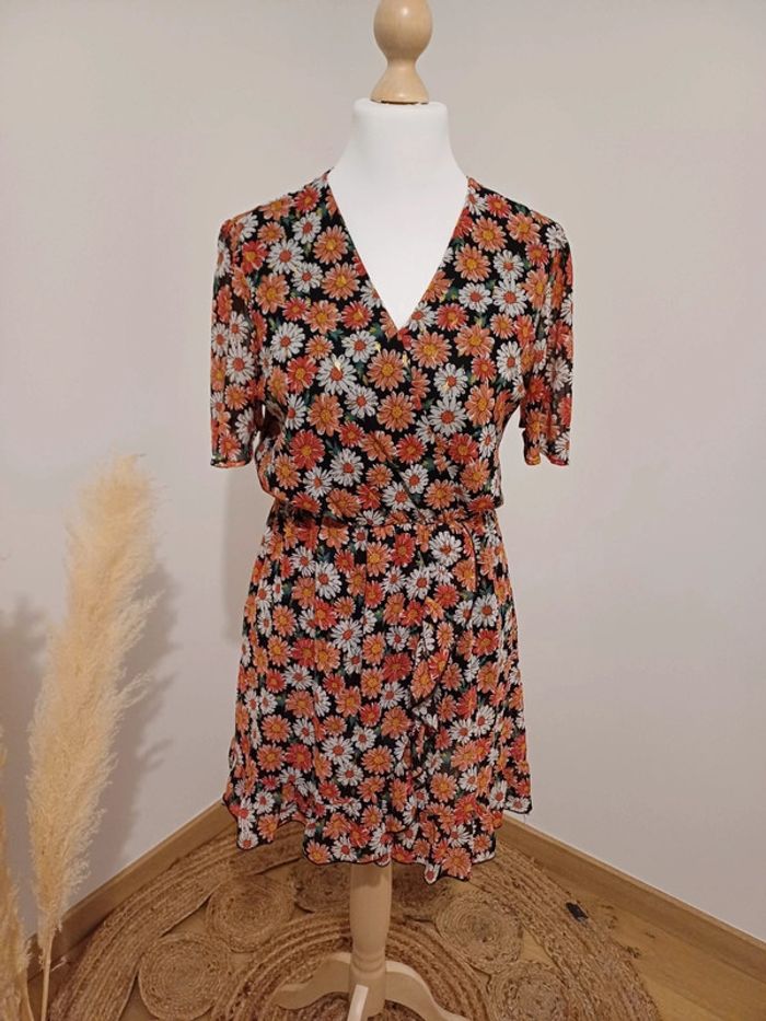 Robe cache-coeur Fleurie Flamant Rose taille M 38