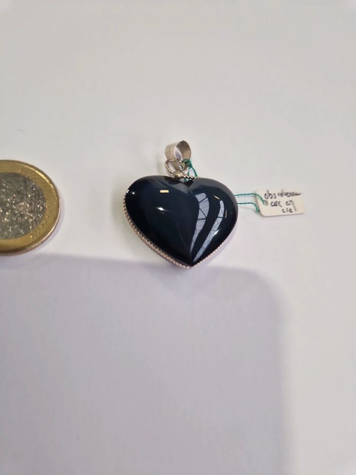 Pendentif obsidienne arc en ciel cœur Mexique - photo numéro 2