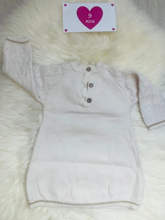 9 mois - Robe pull beige et rose - photo numéro 4