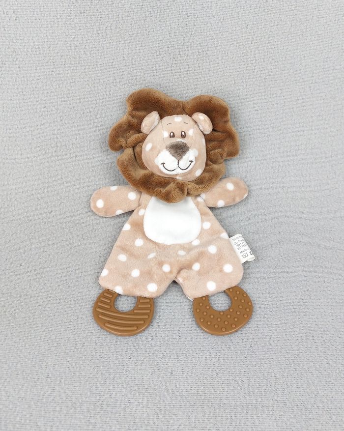 Doudou plat lion marron blanc ZD Trading Action anneau dentition