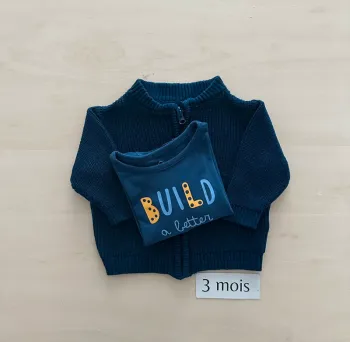 Haut + gilet bleu garçon tex 3 mois