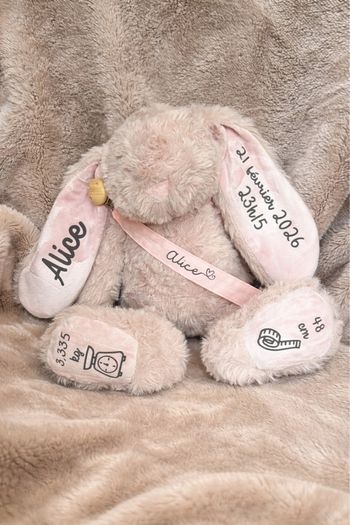 Peluche lapin personnalisée + attache tétine - offre de Pâques