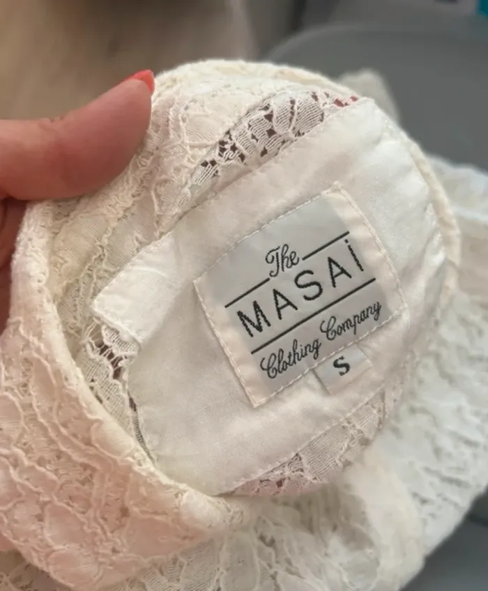 Masai chemise, haut blouse boutonné  en dentelle crème , femme, taille S - photo numéro 3